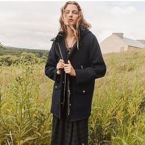 J. Crew Chateau Stadium Italian Wool Parka Pea Coat Winter Jacket Navy 0